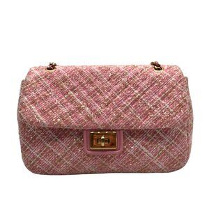 Karl Lagerfeld Pink And Gold Tweed Agyness Adjustable Shoulder Bag